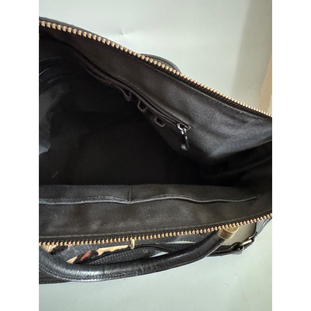Vintage 90s Nordstrom Leopard Calf Hair & Leather Satchel Bag – Turn Lock Black - Picture 11 of 13